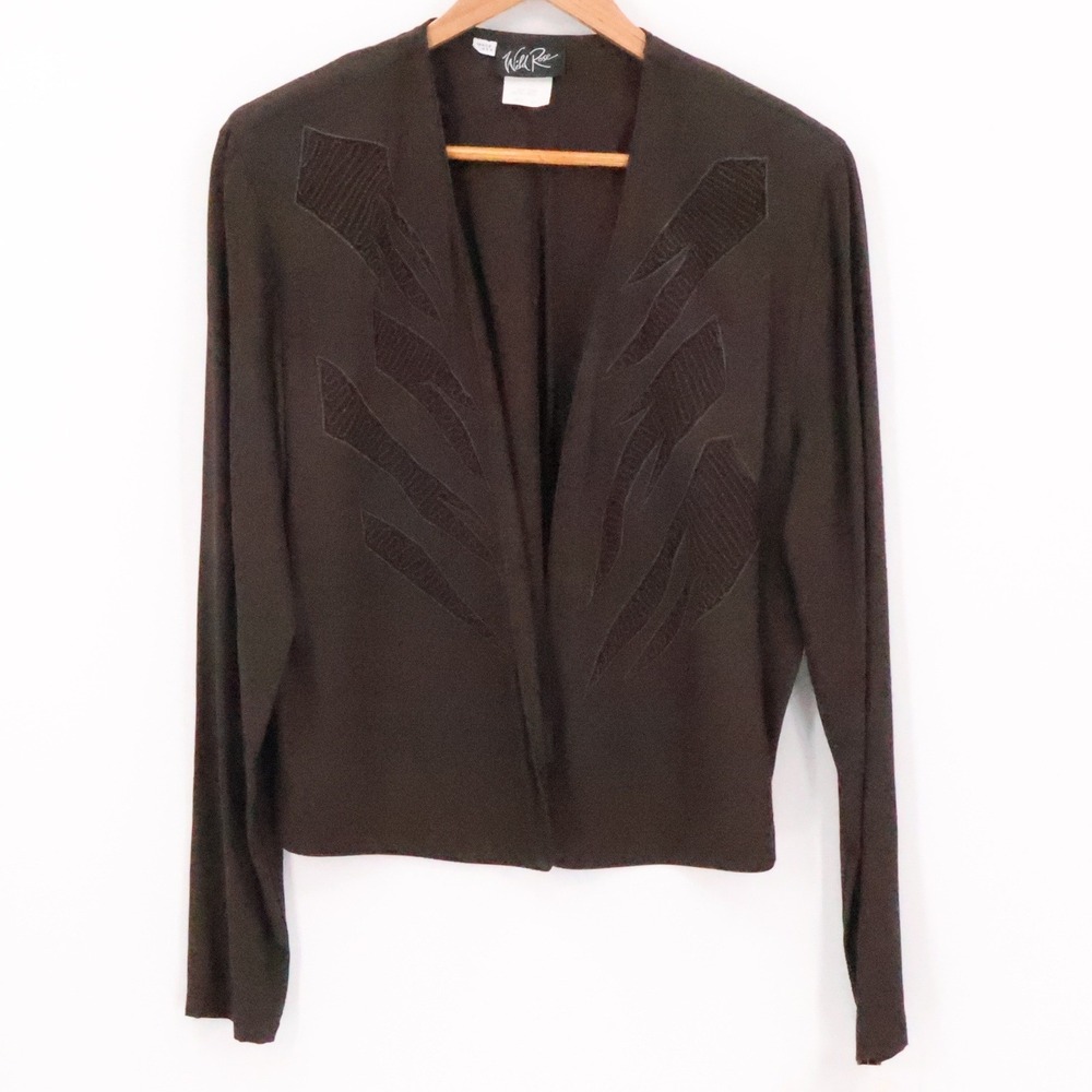 Wild Rose Brown Blazer Jacket Vintage 90s Deadstock‎ Embroidered Lapel Size 14